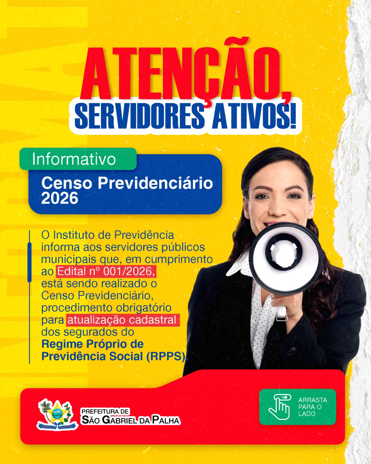 Instituto de Previdência de São Gabriel da Palha convoca servidores ativos para Censo Previdenciário 2026